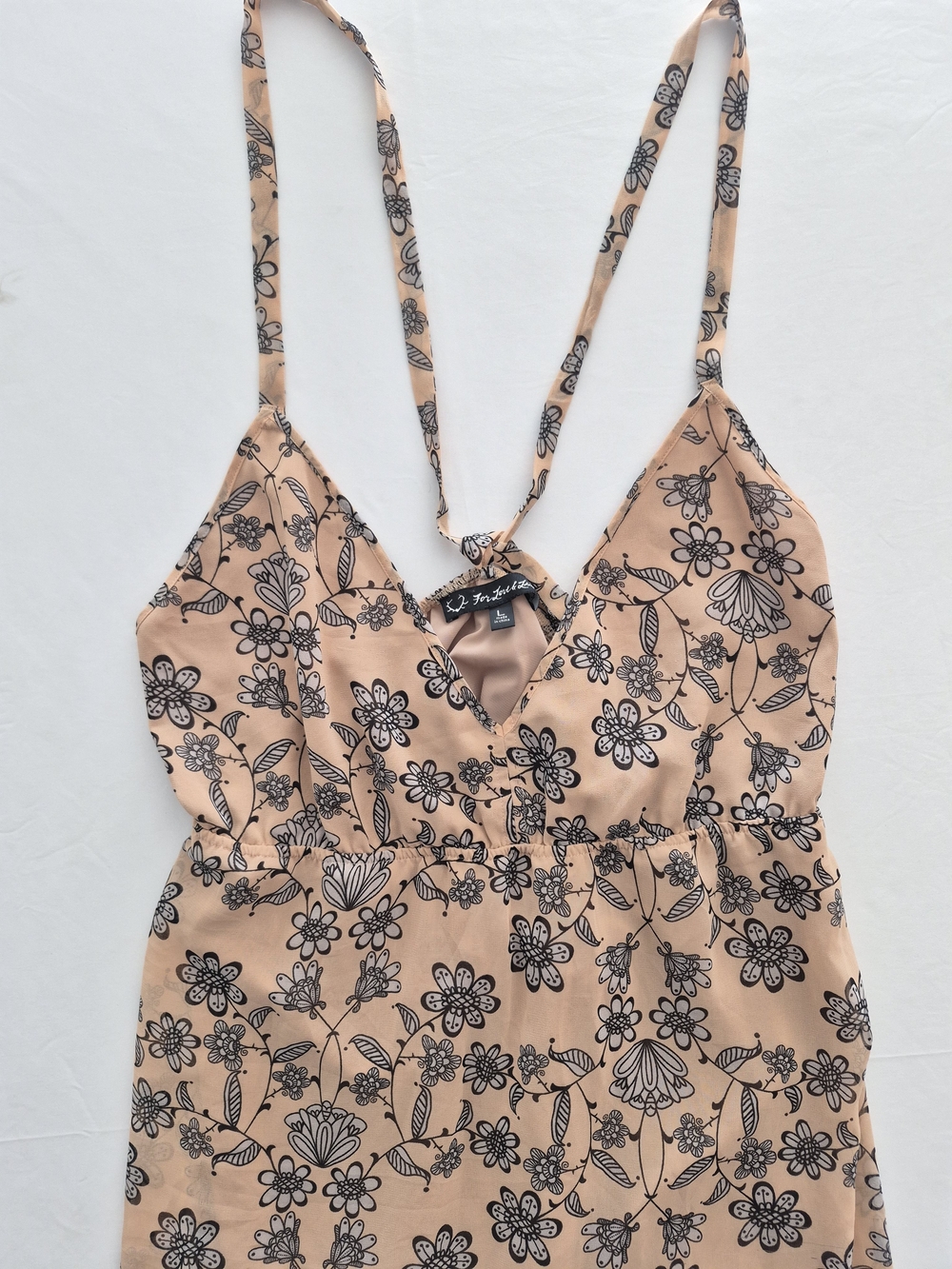 For Love & Lemons Peach Floral Midi Slip Dress with Neck Scarf Size L - Picture 6 of 13
